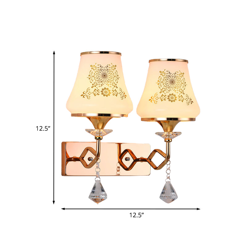 Jar Shaped Bedside Wall Lamp Fixture Patterned Glass 2 Heads Modernism Wall Mounted Light in Gold Clearhalo 'Modern wall lights' 'Modern' 'Wall Lamps & Sconces' 'Wall Lights' Lighting' 916879