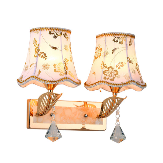 Patterned Fabric Empire Shade Wall Lighting Contemporary 2 Heads Wall Lamp in Gold Finish Clearhalo 'Modern wall lights' 'Modern' 'Wall Lamps & Sconces' 'Wall Lights' Lighting' 916881