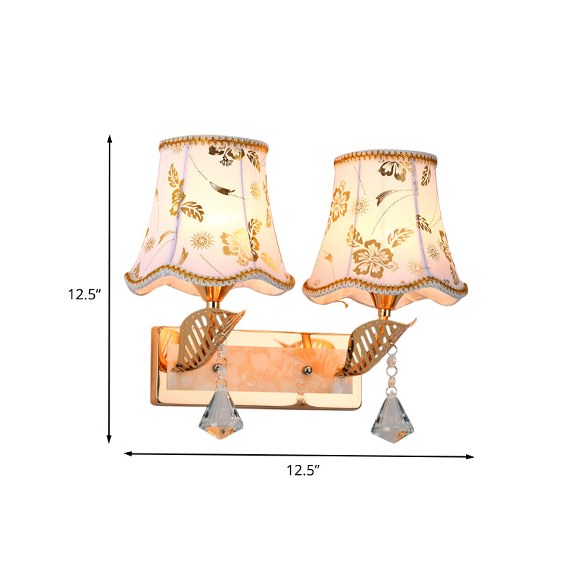 Patterned Fabric Empire Shade Wall Lighting Contemporary 2 Heads Wall Lamp in Gold Finish Clearhalo 'Modern wall lights' 'Modern' 'Wall Lamps & Sconces' 'Wall Lights' Lighting' 916883