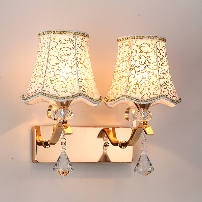 Empire Shade Wall Mount Light Fixture Modernist Fabric 2 Bulbs Wall Lamp for Bedroom Clearhalo 'Modern wall lights' 'Modern' 'Wall Lamps & Sconces' 'Wall Lights' Lighting' 916886