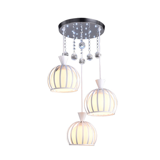 Domed Cage Multi-Pendant Modern Iron 3 Heads White Finish Suspension Light with Opal Glass Shade Inner Clearhalo 'Ceiling Lights' 'Modern Pendants' 'Modern' 'Pendant Lights' 'Pendants' Lighting' 916893