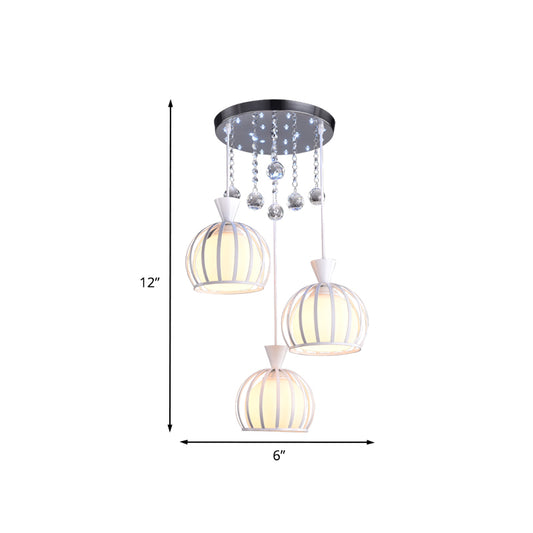 Domed Cage Multi-Pendant Modern Iron 3 Heads White Finish Suspension Light with Opal Glass Shade Inner Clearhalo 'Ceiling Lights' 'Modern Pendants' 'Modern' 'Pendant Lights' 'Pendants' Lighting' 916895