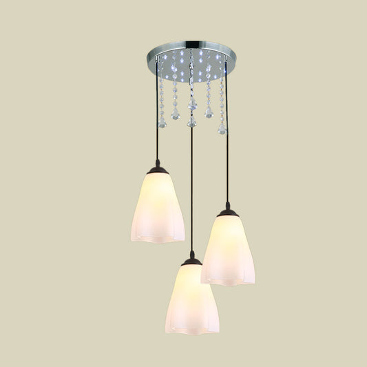 Floral White Glass Down Lighting Minimalist 3-Light Black Multi Light Pendant with Crystal Accent Clearhalo 'Ceiling Lights' 'Modern Pendants' 'Modern' 'Pendant Lights' 'Pendants' Lighting' 916902