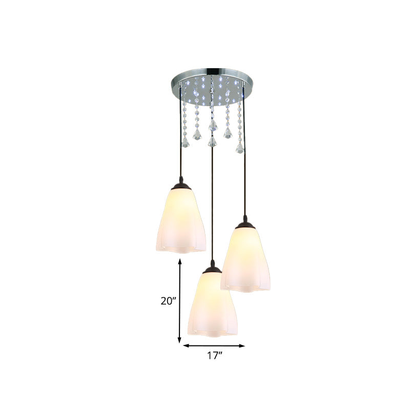 Floral White Glass Down Lighting Minimalist 3-Light Black Multi Light Pendant with Crystal Accent Clearhalo 'Ceiling Lights' 'Modern Pendants' 'Modern' 'Pendant Lights' 'Pendants' Lighting' 916903