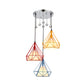 Red-Yellow-Blue Diamond Cage Pendant Lamp Modern 3-Head Iron Multi Light Ceiling Lighting Clearhalo 'Ceiling Lights' 'Modern Pendants' 'Modern' 'Pendant Lights' 'Pendants' Lighting' 916906
