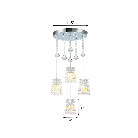 4-Bulb Dining Room Cluster Pendant Modernism Chrome Hanging Light Kit with Cup-Shape Crystal Shade Clearhalo 'Ceiling Lights' 'Modern Pendants' 'Modern' 'Pendant Lights' 'Pendants' Lighting' 916911