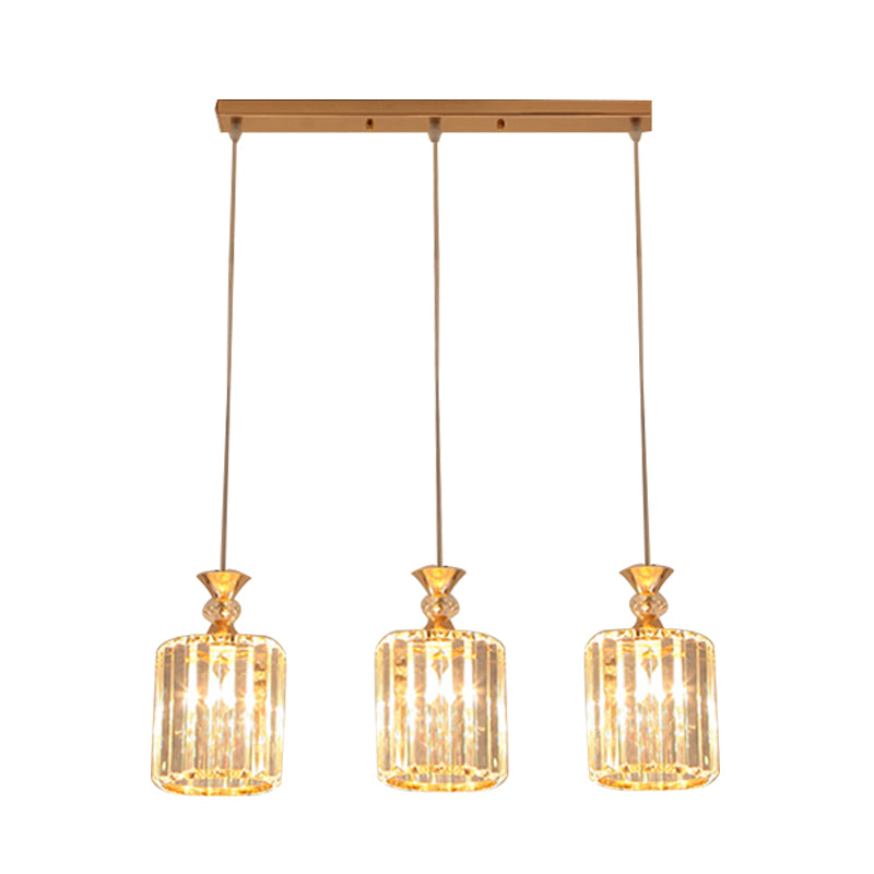 Gold Cylinder Ceiling Suspension Light Simple 3 Lights Crystal Prisms Multi Pendant Lamp Fixture Clearhalo 'Ceiling Lights' 'Modern Pendants' 'Modern' 'Pendant Lights' 'Pendants' Lighting' 916913