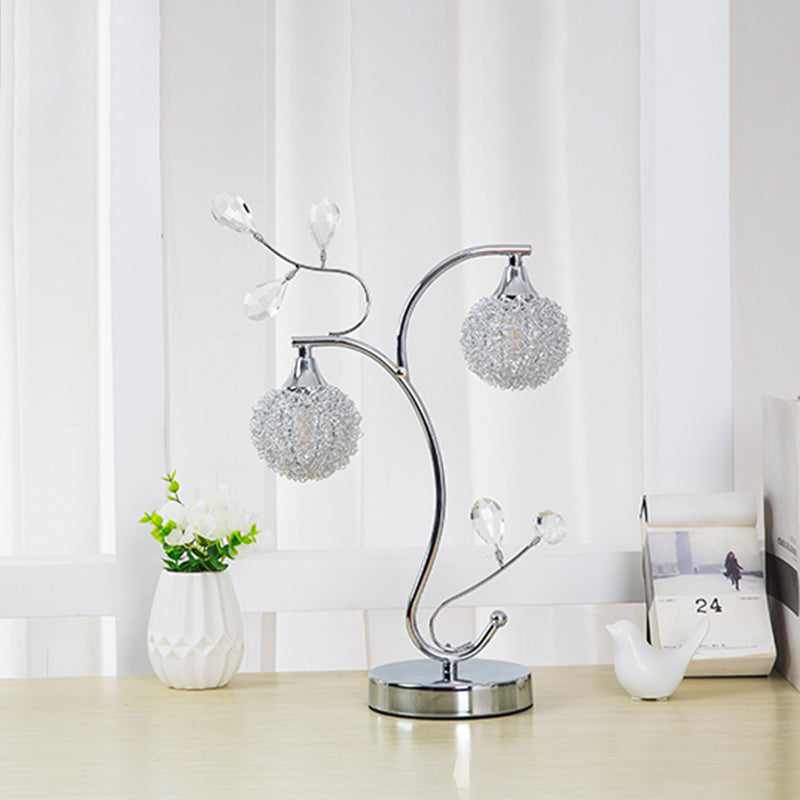 Aluminium Wire Ball Shape Table Lighting Contemporary 2 Lights Chrome Finish Night Lamp Clearhalo 'Lamps' 'Table Lamps' Lighting' 916978