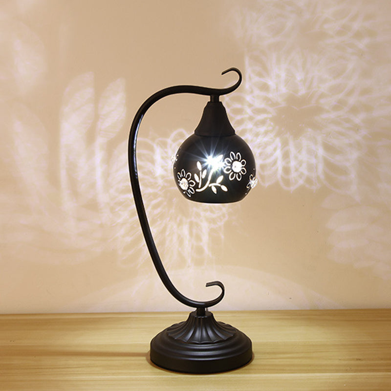 Metal Orb Night Light Minimalism LED Black Night Table Lamp with Hollow-Out Flower Design Black Clearhalo 'Lamps' 'Table Lamps' Lighting' 916985