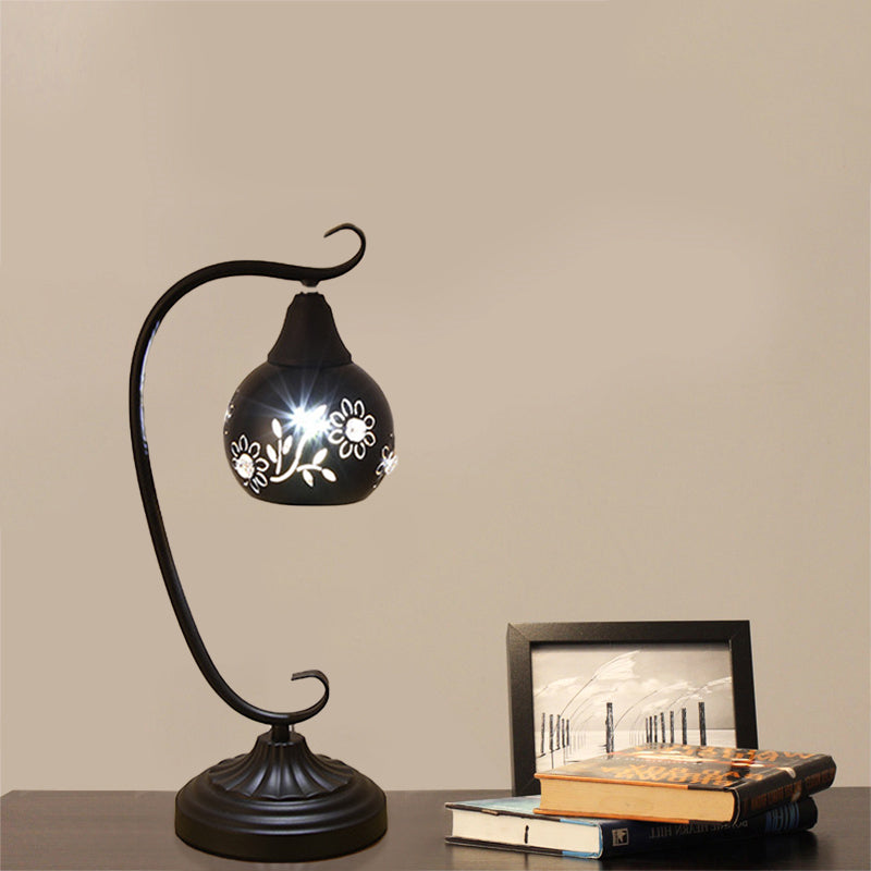 Metal Orb Night Light Minimalism LED Black Night Table Lamp with Hollow-Out Flower Design Clearhalo 'Lamps' 'Table Lamps' Lighting' 916986