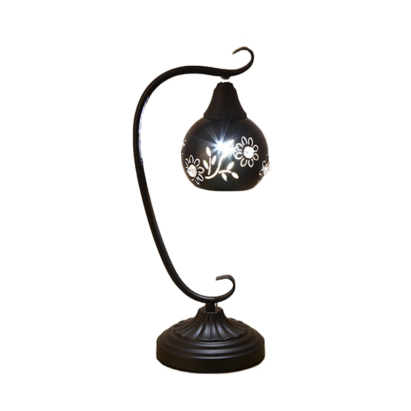 Metal Orb Night Light Minimalism LED Black Night Table Lamp with Hollow-Out Flower Design Clearhalo 'Lamps' 'Table Lamps' Lighting' 916987