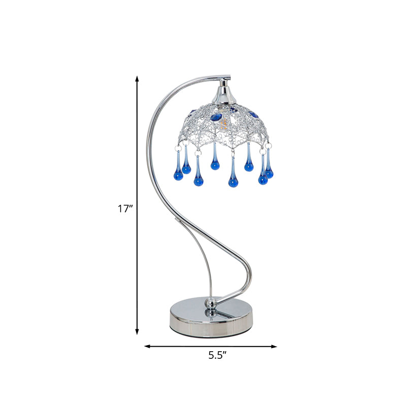 Umbrella Metal Night Table Light Contemporary LED Chrome Nightstand Lamp with Teardrop Blue Glass Decor Clearhalo 'Lamps' 'Table Lamps' Lighting' 916992