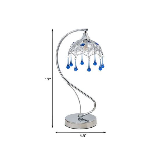 Umbrella Metal Night Table Light Contemporary LED Chrome Nightstand Lamp with Teardrop Blue Glass Decor Clearhalo 'Lamps' 'Table Lamps' Lighting' 916992