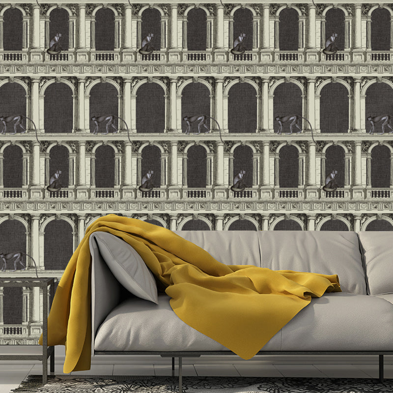 Classic Wall Mural Dark Color Arched Door Giant Wall Decor, Customized Size Available Black Clearhalo 'Wall Decor' 'Wall Mural' 917064