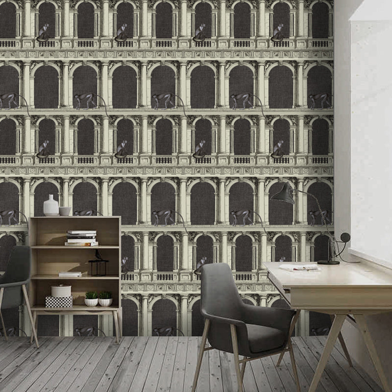 Classic Wall Mural Dark Color Arched Door Giant Wall Decor, Customized Size Available Clearhalo 'Wall Decor' 'Wall Mural' 917065