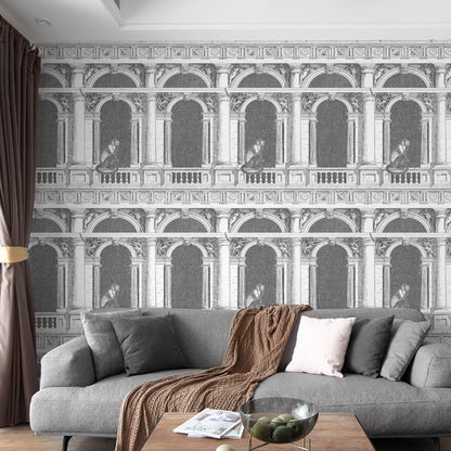 Classic Wall Mural Dark Color Arched Door Giant Wall Decor, Customized Size Available Grey Clearhalo 'Wall Decor' 'Wall Mural' 917069