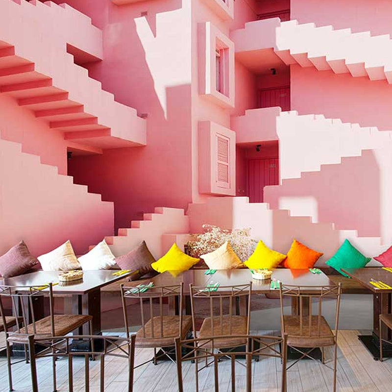 Illustration Style Mural Wallpaper Stairs and Apartment Giant Wall Covering for Home Decor, Made to Measure Clearhalo 'Wall Decor' 'Wall Mural' 917111