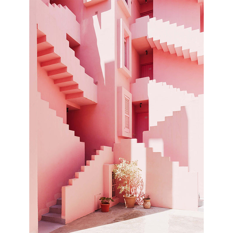 Illustration Style Mural Wallpaper Stairs and Apartment Giant Wall Covering for Home Decor, Made to Measure Clearhalo 'Wall Decor' 'Wall Mural' 917112