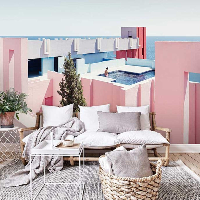 Illustration Style Mural Wallpaper Stairs and Apartment Giant Wall Covering for Home Decor, Made to Measure Clearhalo 'Wall Decor' 'Wall Mural' 917115