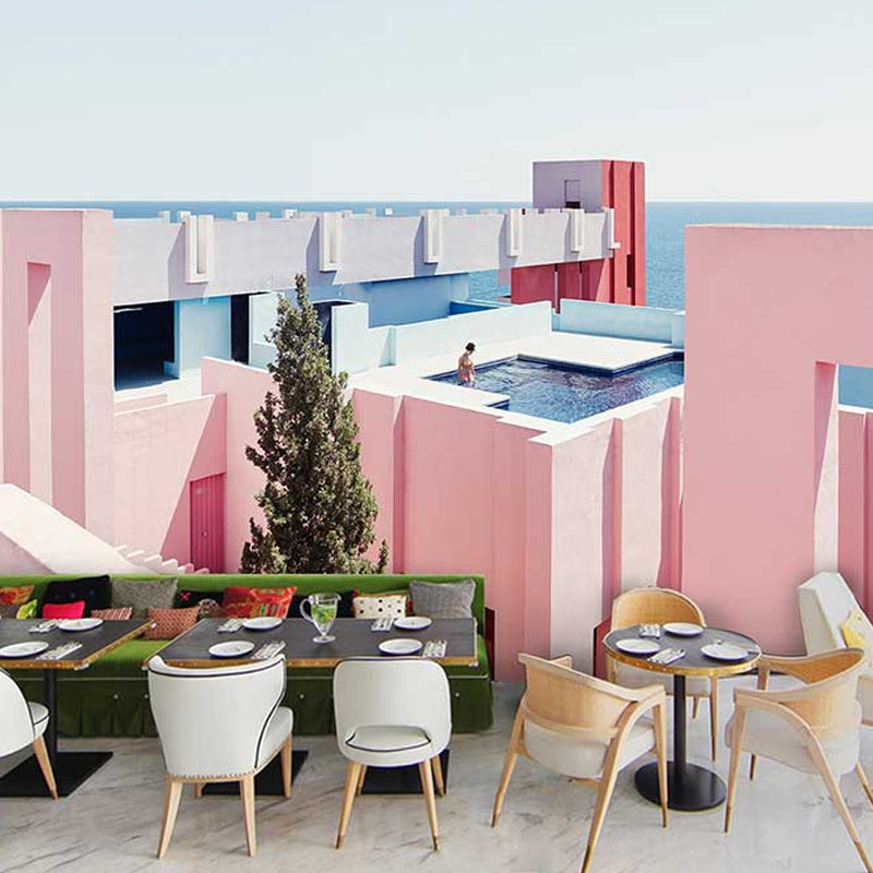 Illustration Style Mural Wallpaper Stairs and Apartment Giant Wall Covering for Home Decor, Made to Measure Clearhalo 'Wall Decor' 'Wall Mural' 917116