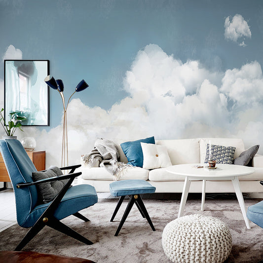 Big Natural Light Mural Wallpaper Blue and White Cloud and Sunny Sky, Personalized Size Available