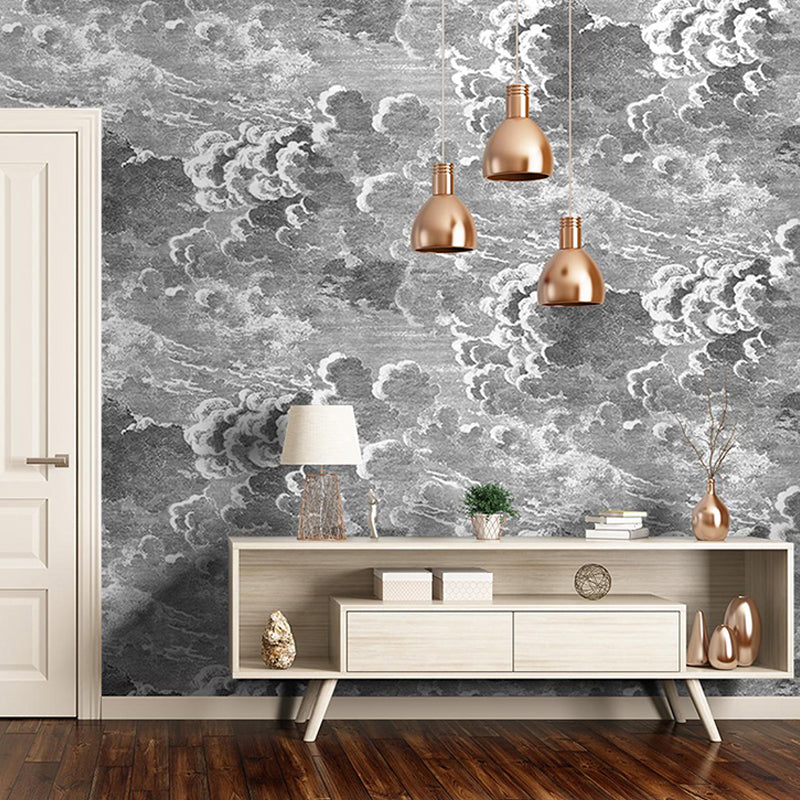 Nordic Giant Mural Wallpaper with Industrial Grey Cloud for Fireplace Wall Art Clearhalo 'Wall Decor' 'Wall Mural' 917150