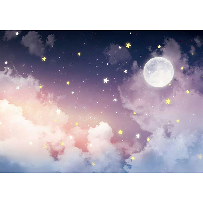 Full Size Wall Mural Tranquil Novelty Moon and Star Wall Decor in Pink and Purple Clearhalo 'Wall Decor' 'Wall Mural' 917182