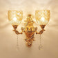 2 Lights Dome/Flower Up Wall Sconce Light European Gold Textured Crystal Wall Lamp Fixture Clearhalo 'Wall Lamps & Sconces' 'Wall Lights' Lighting' 917475