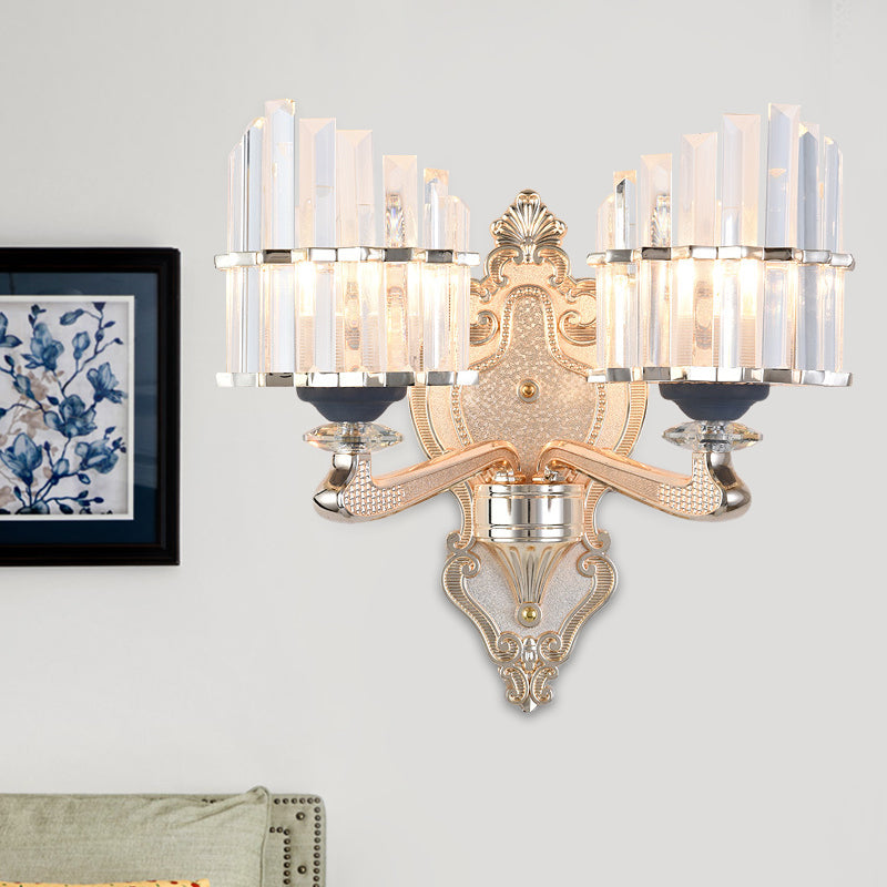 Conical Shade Wall Light Fixture Modernist 1/2-Light Crystal Rod Wall Lighting Idea for Living Room in Gold 2.0 Gold Clearhalo 'Cast Iron' 'Glass' 'Industrial' 'Modern wall lights' 'Modern' 'Tiffany' 'Traditional wall lights' 'Wall Lamps & Sconces' 'Wall Lights' Lighting' 917517