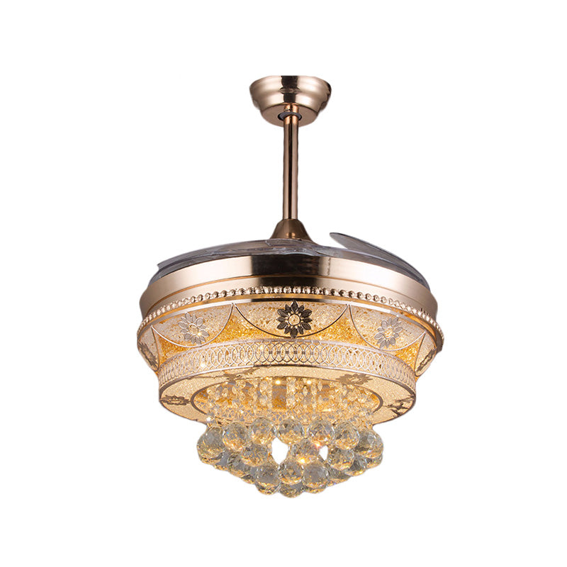 Rose Gold LED Ceiling Fan Light Modern Crystal Round Semi Flush Mount with 3 Retractable Blades, 42.5" Width Clearhalo 'Ceiling Fans with Lights' 'Ceiling Fans' 'Modern Ceiling Fans' 'Modern' Lighting' 917565