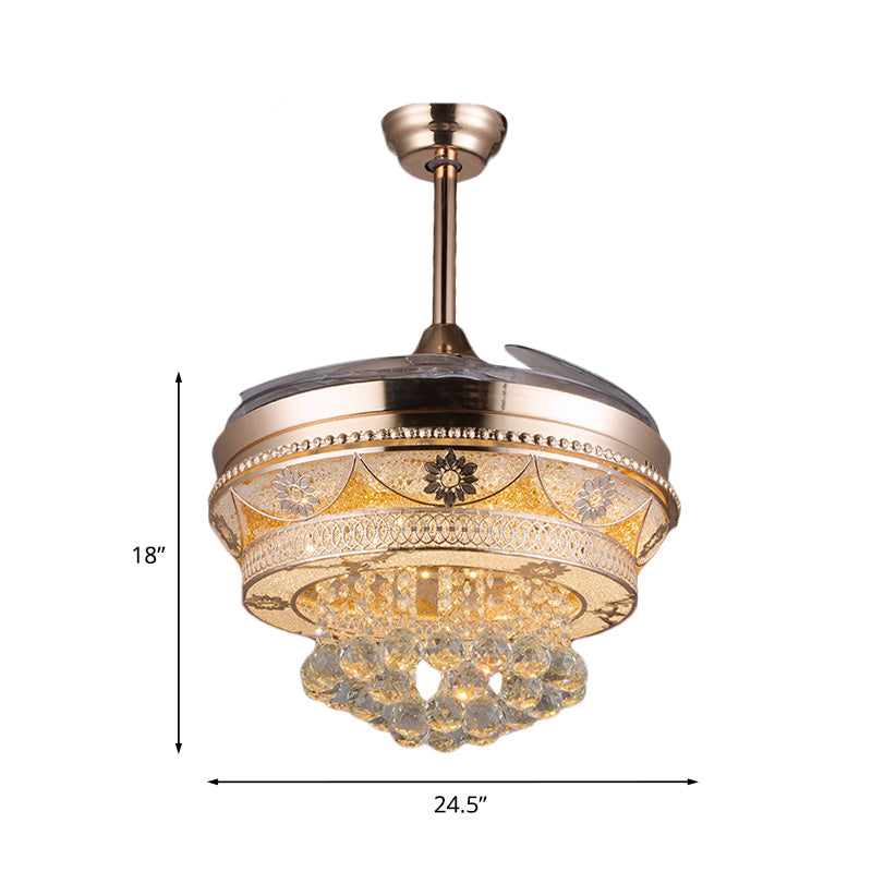 Rose Gold LED Ceiling Fan Light Modern Crystal Round Semi Flush Mount with 3 Retractable Blades, 42.5" Width Clearhalo 'Ceiling Fans with Lights' 'Ceiling Fans' 'Modern Ceiling Fans' 'Modern' Lighting' 917566