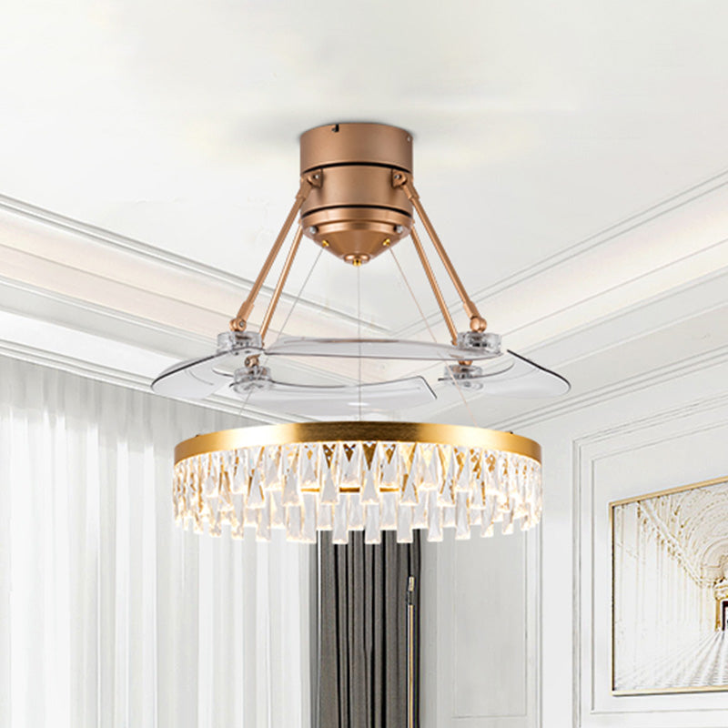 Crystal Prism Gold LED Fan Light Circular 3-Blade Postmodern Style Semi Flush Mount Ceiling Light, 48" Wide Clearhalo 'Ceiling Fans with Lights' 'Ceiling Fans' 'Modern Ceiling Fans' 'Modern' Lighting' 917568