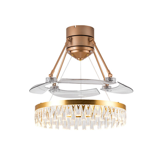 Crystal Prism Gold LED Fan Light Circular 3-Blade Postmodern Style Semi Flush Mount Ceiling Light, 48" Wide Clearhalo 'Ceiling Fans with Lights' 'Ceiling Fans' 'Modern Ceiling Fans' 'Modern' Lighting' 917569