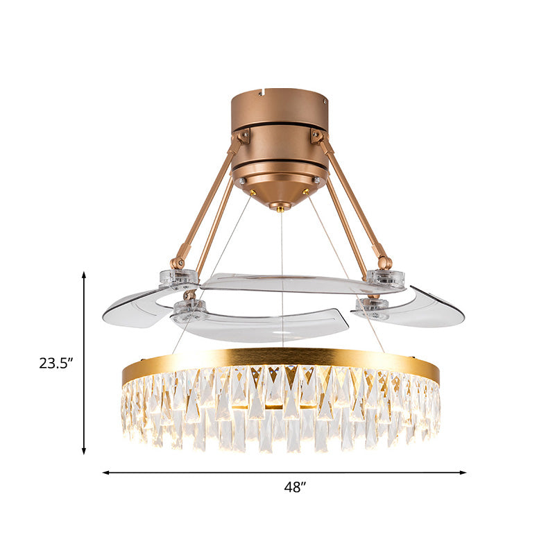 Crystal Prism Gold LED Fan Light Circular 3-Blade Postmodern Style Semi Flush Mount Ceiling Light, 48" Wide Clearhalo 'Ceiling Fans with Lights' 'Ceiling Fans' 'Modern Ceiling Fans' 'Modern' Lighting' 917570