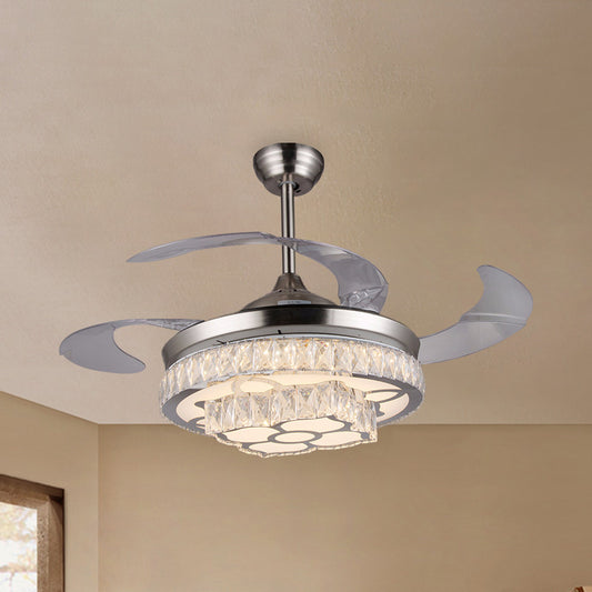 Modern Flower LED Ceiling Fan 42.5" Wide 3-Blade Crystal Encrusted Semi Flush Mount Light Fixture in Nickel Clearhalo 'Ceiling Fans with Lights' 'Ceiling Fans' 'Modern Ceiling Fans' 'Modern' Lighting' 917576