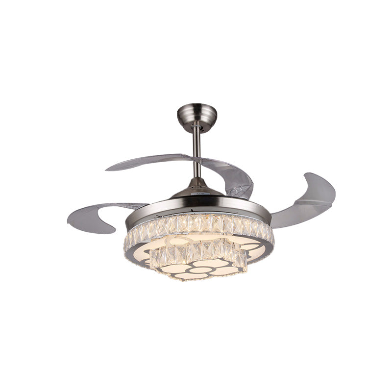 Modern Flower LED Ceiling Fan 42.5" Wide 3-Blade Crystal Encrusted Semi Flush Mount Light Fixture in Nickel Clearhalo 'Ceiling Fans with Lights' 'Ceiling Fans' 'Modern Ceiling Fans' 'Modern' Lighting' 917577