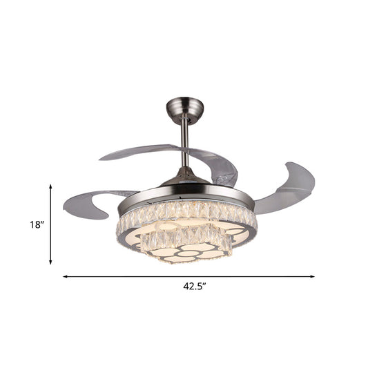 Modern Flower LED Ceiling Fan 42.5" Wide 3-Blade Crystal Encrusted Semi Flush Mount Light Fixture in Nickel Clearhalo 'Ceiling Fans with Lights' 'Ceiling Fans' 'Modern Ceiling Fans' 'Modern' Lighting' 917578
