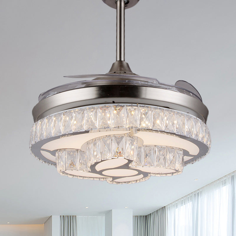Crystal Petals Ceiling Fan Lamp Modern 3 Blades Living Room LED Semi Mount Lighting in Nickel, 42.5" Wide Nickel Clearhalo 'Ceiling Fans with Lights' 'Ceiling Fans' 'Modern Ceiling Fans' 'Modern' Lighting' 917579