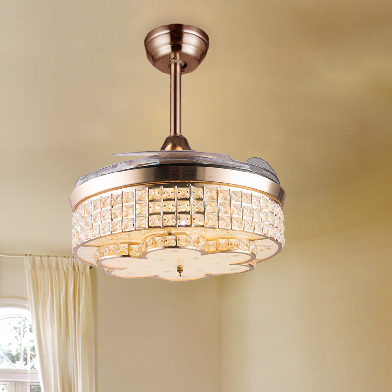 42.5" Wide Gold Floral Fan Light Modernist Crystal Bedroom LED Semi Flush Mounted Lamp with 3 Blades Gold Clearhalo 'Ceiling Fans with Lights' 'Ceiling Fans' 'Modern Ceiling Fans' 'Modern' Lighting' 917583