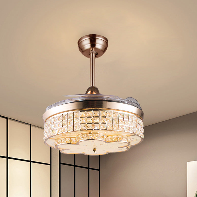42.5" Wide Gold Floral Fan Light Modernist Crystal Bedroom LED Semi Flush Mounted Lamp with 3 Blades Clearhalo 'Ceiling Fans with Lights' 'Ceiling Fans' 'Modern Ceiling Fans' 'Modern' Lighting' 917584