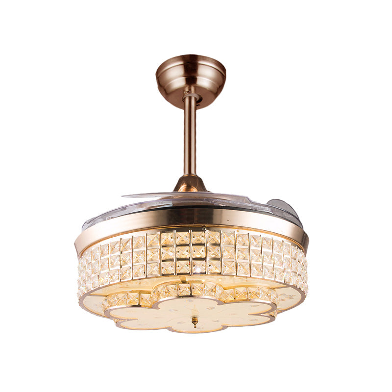 42.5" Wide Gold Floral Fan Light Modernist Crystal Bedroom LED Semi Flush Mounted Lamp with 3 Blades Clearhalo 'Ceiling Fans with Lights' 'Ceiling Fans' 'Modern Ceiling Fans' 'Modern' Lighting' 917585