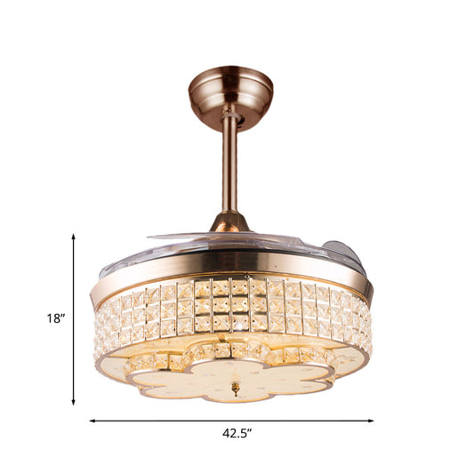 42.5" Wide Gold Floral Fan Light Modernist Crystal Bedroom LED Semi Flush Mounted Lamp with 3 Blades Clearhalo 'Ceiling Fans with Lights' 'Ceiling Fans' 'Modern Ceiling Fans' 'Modern' Lighting' 917586