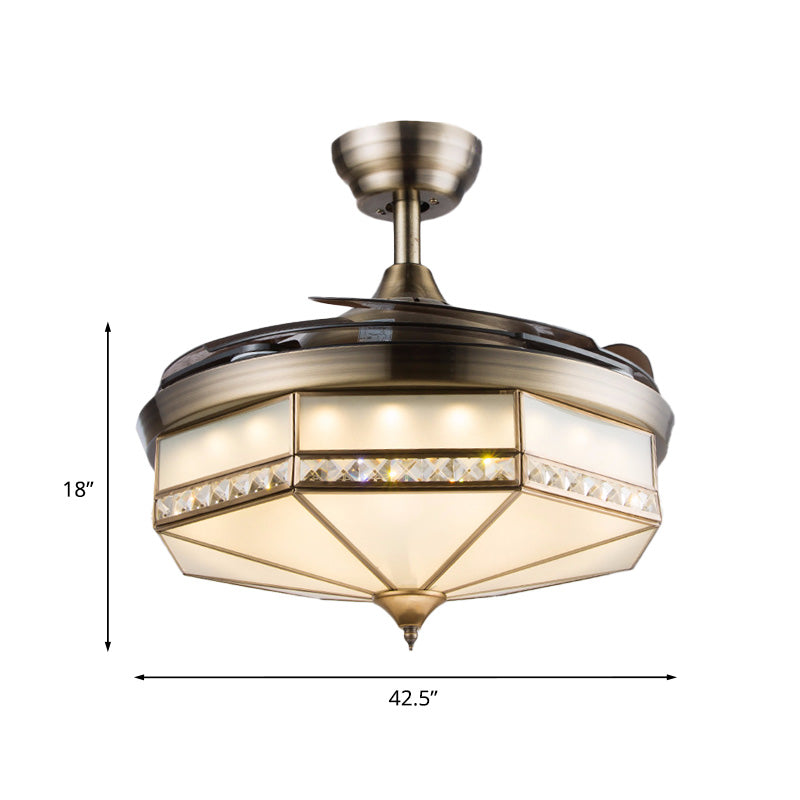 42.5" Wide Octagon LED Ceiling Fan Vintage Bronze Crystal Semi Flush Mount Light Fixture with 3 Retractable Blades Clearhalo 'Ceiling Fans with Lights' 'Ceiling Fans' 'Modern Ceiling Fans' 'Modern' Lighting' 917594