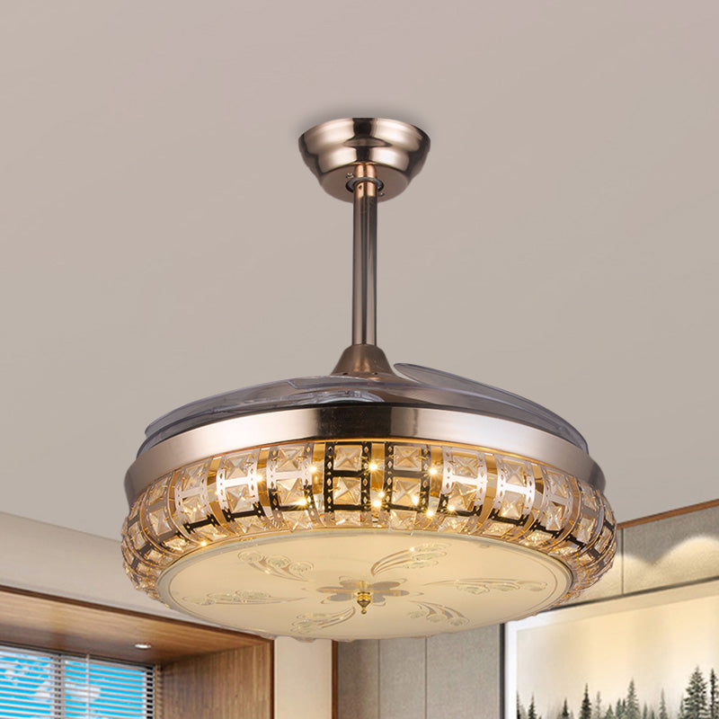 3 Blades Round LED Fan Light Fixture Modernism Gold Finish Crystal Semi Flush Light, 42.5 Inch Wide Gold Clearhalo 'Ceiling Fans with Lights' 'Ceiling Fans' 'Modern Ceiling Fans' 'Modern' Lighting' 917599