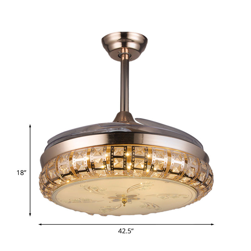 3 Blades Round LED Fan Light Fixture Modernism Gold Finish Crystal Semi Flush Light, 42.5 Inch Wide Clearhalo 'Ceiling Fans with Lights' 'Ceiling Fans' 'Modern Ceiling Fans' 'Modern' Lighting' 917602