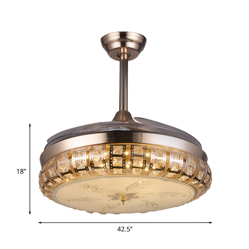 3 Blades Round LED Fan Light Fixture Modernism Gold Finish Crystal Semi Flush Light, 42.5 Inch Wide Clearhalo 'Ceiling Fans with Lights' 'Ceiling Fans' 'Modern Ceiling Fans' 'Modern' Lighting' 917602