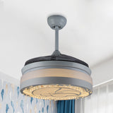 42.5" W White Drum Fan Lighting Modern Crystal 3-Blade Living Room LED Semi Flush Mount Lamp White Clearhalo 'Ceiling Fans with Lights' 'Ceiling Fans' 'Modern Ceiling Fans' 'Modern' Lighting' 917603