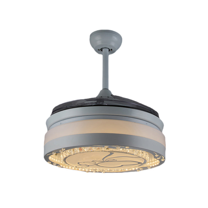 42.5" W White Drum Fan Lighting Modern Crystal 3-Blade Living Room LED Semi Flush Mount Lamp Clearhalo 'Ceiling Fans with Lights' 'Ceiling Fans' 'Modern Ceiling Fans' 'Modern' Lighting' 917605