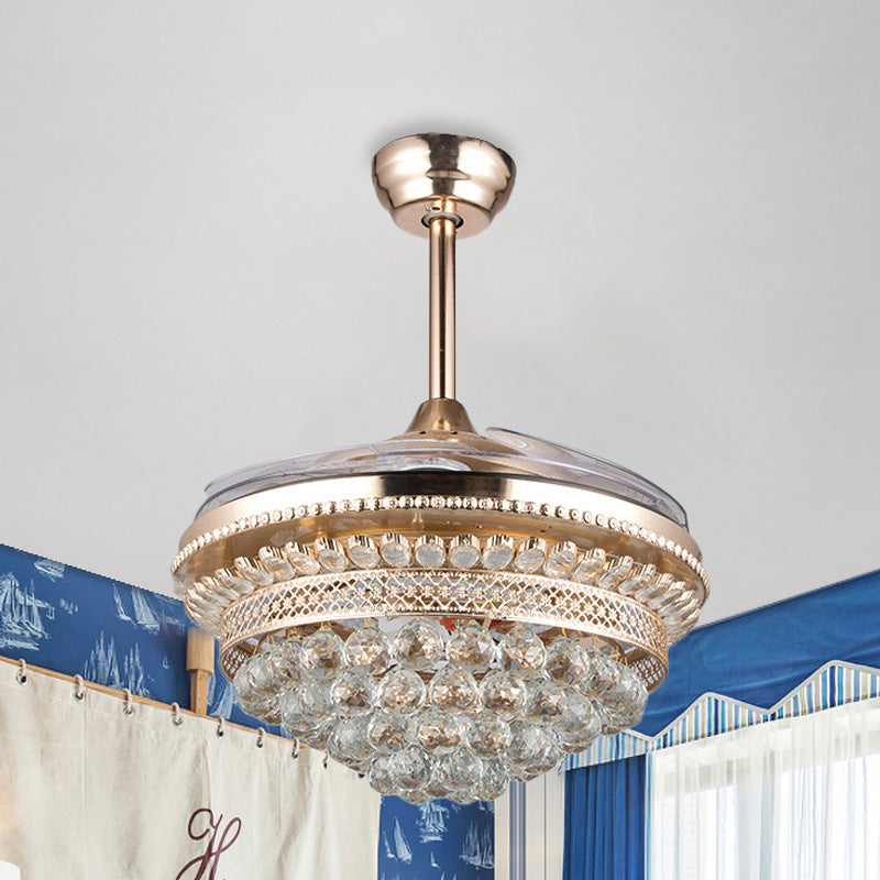 Tapered Crystal Orbs Fan Light Contemporary Bedroom 42.5" Wide LED Semi Flush Ceiling Light Fixture in Gold, 3-Blade Clearhalo 'Ceiling Fans with Lights' 'Ceiling Fans' 'Modern Ceiling Fans' 'Modern' Lighting' 917608
