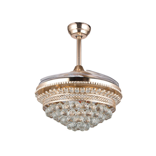 Tapered Crystal Orbs Fan Light Contemporary Bedroom 42.5" Wide LED Semi Flush Ceiling Light Fixture in Gold, 3-Blade Clearhalo 'Ceiling Fans with Lights' 'Ceiling Fans' 'Modern Ceiling Fans' 'Modern' Lighting' 917609